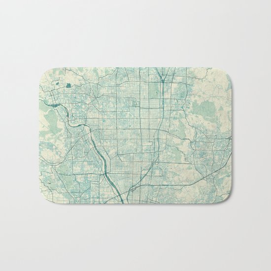 Kyoto Map Blue Vintage Bath Mat