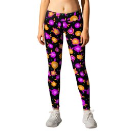 Playful Abstract Pink and Orange Flowers Leggings