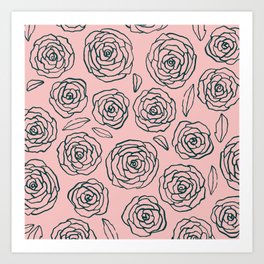 Pink and Green Roses Art Print