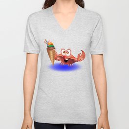 Crab Cartoon with Ice Cream V Neck T Shirt