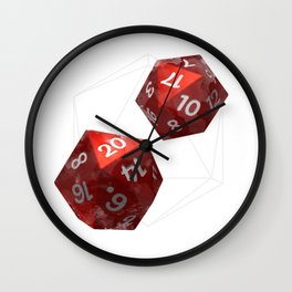 D20 Roleplaying Die Icosahedron Watercolor Red Wall Clock