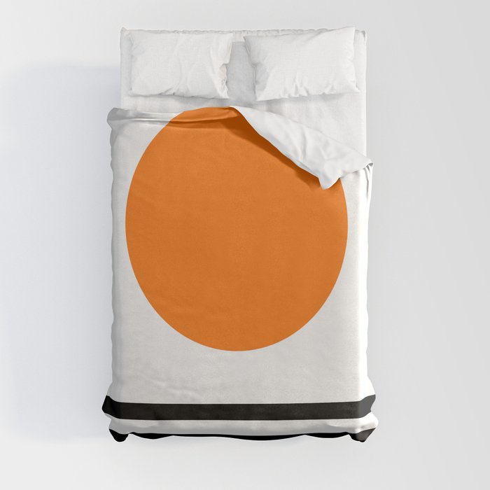 Orange Zen Sunset Minimalist Art Black Stripes Simple Art Duvet Cover