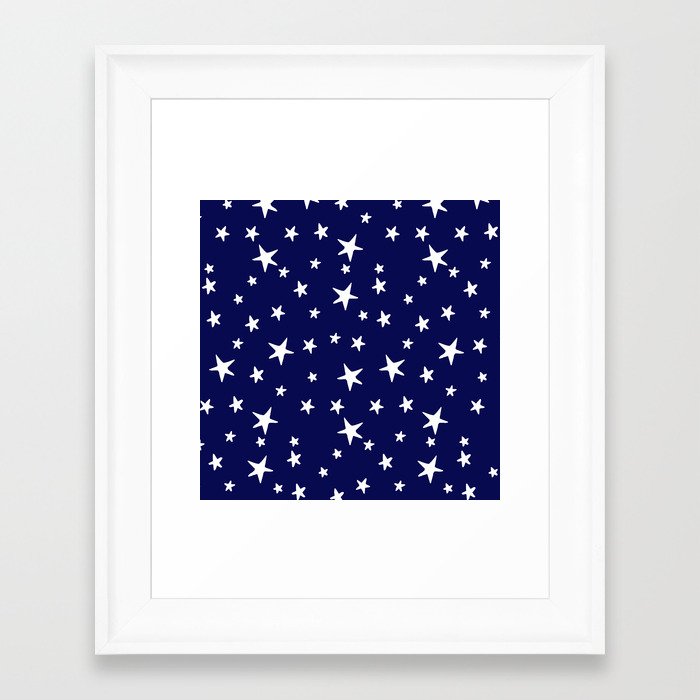 Stars - White on Dark Royal Blue Framed Art Print