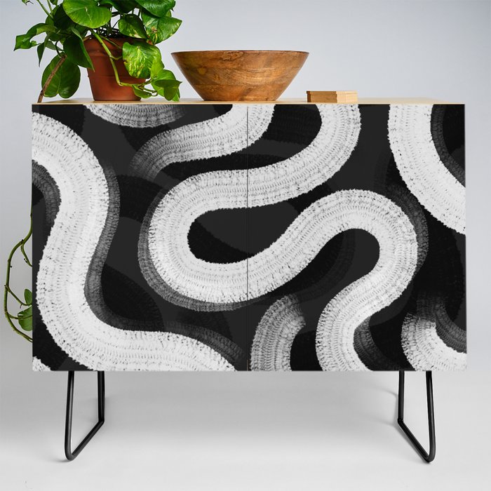 Black & White Abstract Lines #4 Credenza