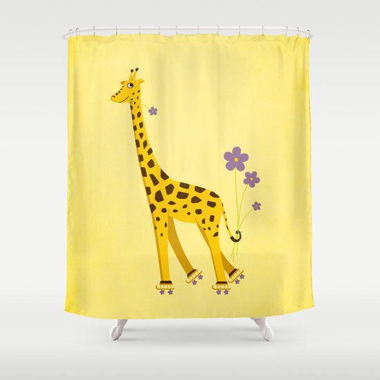 Yellow Funny Roller Skating Giraffe Shower Curtain