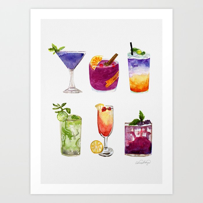 Colorful Cocktails - white background Art Print