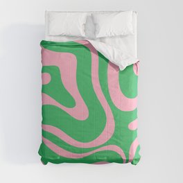 Pink and Spring Green Modern Liquid Swirl Abstract Pattern Comforter