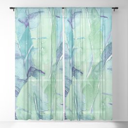 Banana Tree Leaves | Tropical  BLUE Watercolor Sheer Curtain
