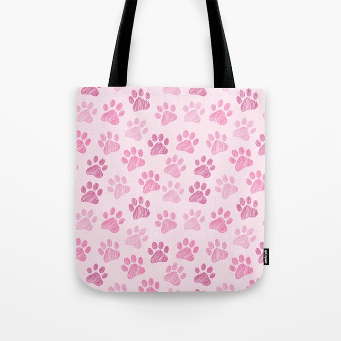 Pink Paws doodle seamless pattern. Digital Illustration Background. Tote Bag