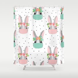 Bunny Heads With Face Mask Pandemic Easter 2021 Pattern Shower Curtain