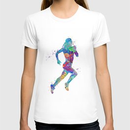 Girl Running Colorful Watercolor Sports Art T Shirt
