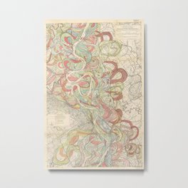 The Mississippi River - River Meander Belt Map Metal Print | Drawing, State, Vintage, Art, Beltmap, River, Mississippi, Meander 