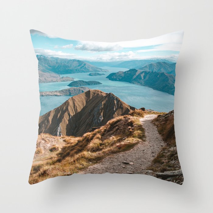 Mountain Path Roys Peak New Zealand Throw Pillow