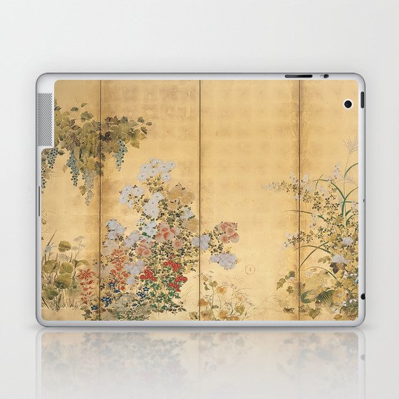 Japanese Edo Period Six-Panel Gold Leaf Screen - Spring and Autumn Flowers Laptop & iPad Skin