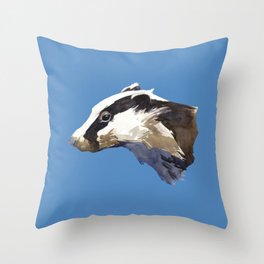 Badger watercolor painting animal - woodland nature - animals - forest - Pastel Blue Throw Pillow