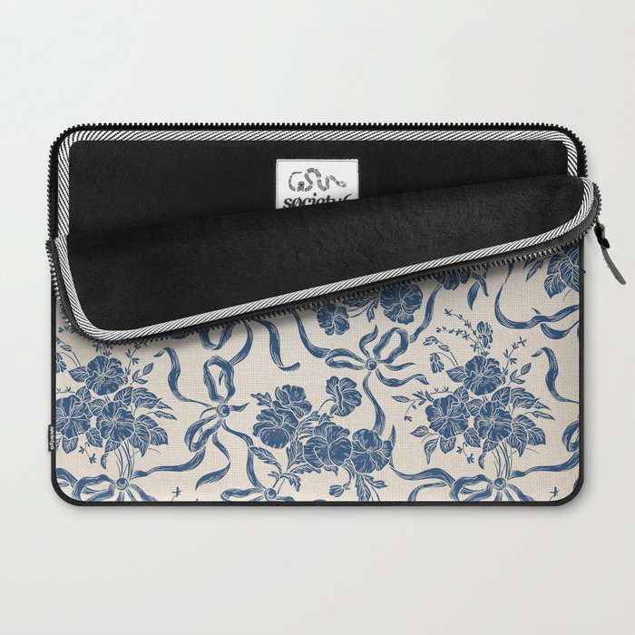 Chic Modern Vintage Ivory Navy Blue Floral Pattern Laptop Sleeve