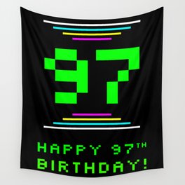 [ Thumbnail: 97th Birthday - Nerdy Geeky Pixelated 8-Bit Computing Graphics Inspired Look Wall Tapestry ]