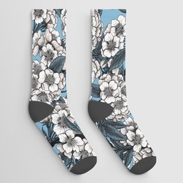 Cherry blossom in white and blue Socks