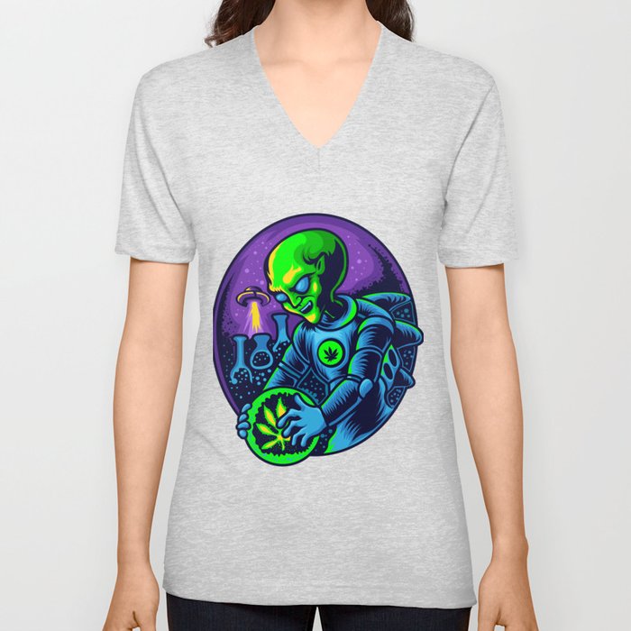 Alien research on cannabis V Neck T Shirt