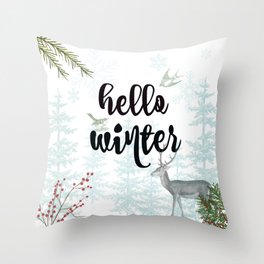 Hello winter nature scene Throw Pillow