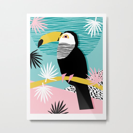 Loopy - wacka designs abstract bird toucan tropical memphis throwback retro neon 1980s style pop art Metal Print