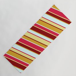 [ Thumbnail: Crimson, Tan, Dark Red, Goldenrod, and Light Cyan Colored Lines Pattern Yoga Mat ]