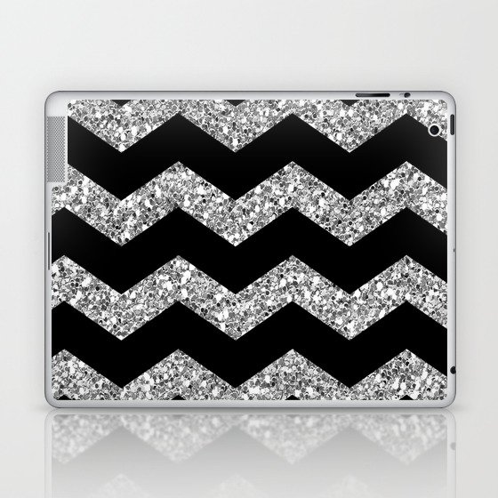 Modern Black And Silver Zigzag Chevron Pattern Laptop & iPad Skin