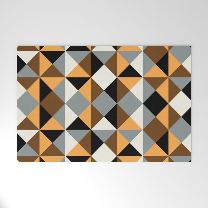 Geometrical gingham checked yellow and grey Welcome Mat