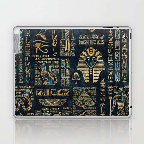 Egyptian hieroglyphs and deities -Abalone and gold Laptop & iPad Skin