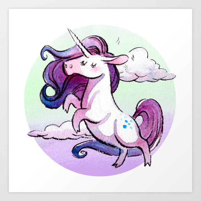 Chubby Unicorn Indigo Art Print By Ladyfawn Society6