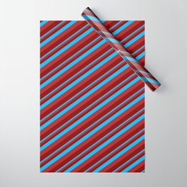 [ Thumbnail: Deep Sky Blue, Red & Dark Red Colored Lines Pattern Wrapping Paper ]