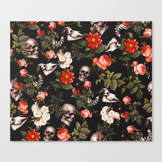 Floral and Skull Pattern Canvas Print