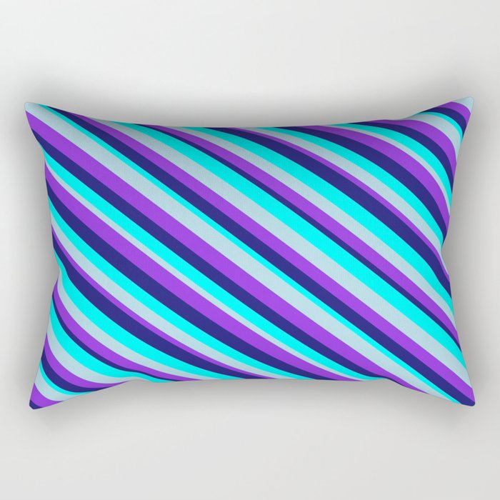 Midnight Blue, Aqua, Light Blue, and Purple Colored Lined/Striped Pattern Rectangular Pillow