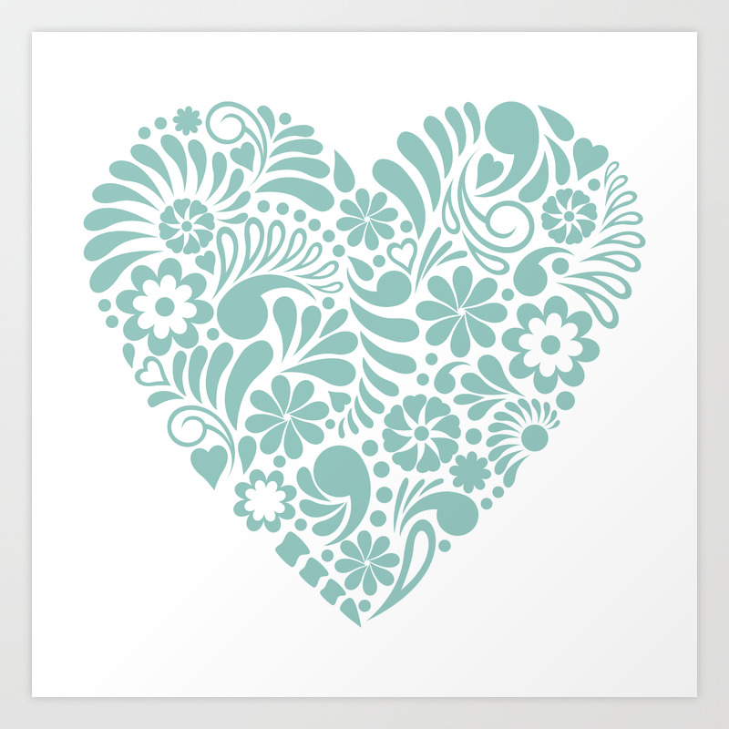 Heart Shape Maori Koru Flower Abstract Design Art Print By