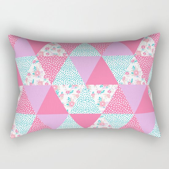 Bright quilt triangle cheater quilt pattern florals modern color palette gifts for nursery Rectangular Pillow