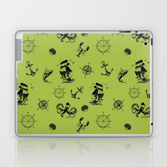 Light Green And Blue Silhouettes Of Vintage Nautical Pattern Laptop & iPad Skin
