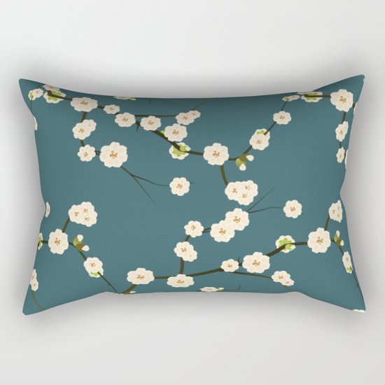 Cherry Blossoms on Blue Background Rectangular Pillow