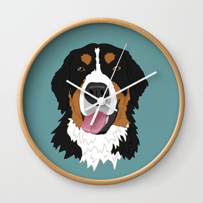 Bernese Mountain Dog Face Teal Wall Clock