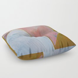 Bliss: A pretty, minimal, abstract mixed-media piece in pink white and gold by Alyssa Hamilton Art Floor Pillow