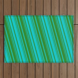 [ Thumbnail: Forest Green & Dark Turquoise Colored Striped Pattern Outdoor Rug ]