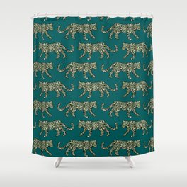 Kitty Parade - Olive on Dark Teal Shower Curtain