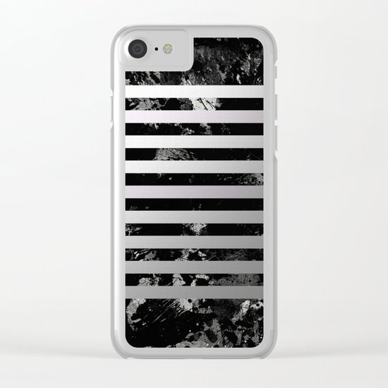Industrial Action - Metallic, black and white, abstract, geometric, textured painting Clear iPhone Case