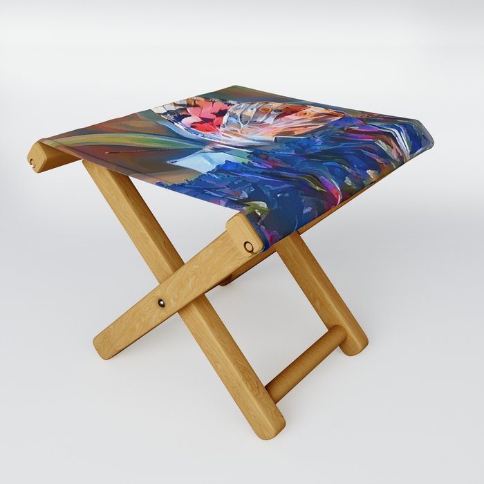 A butterfly on a colorful flower - Modern artistic illustration design Folding Stool