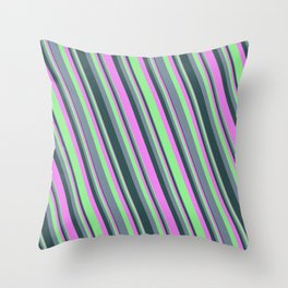 [ Thumbnail: Violet, Light Green, Light Slate Gray, and Dark Slate Gray Colored Lined Pattern Throw Pillow ]