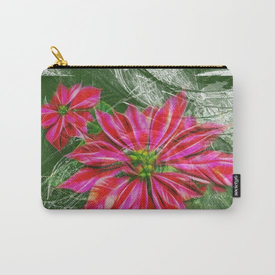 Abstract vibrant red poinsettia on green texture Carry-All Pouch