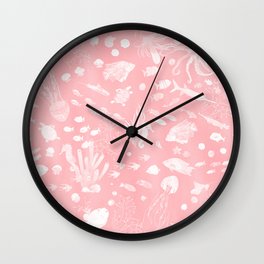 Watercolor Seascape in Pink Wall Clock | Interiordesign, Octopus, Nursery, Graphicdesign, Jellyfish, Pink, Fish, Sea, Beach, Coralreef 