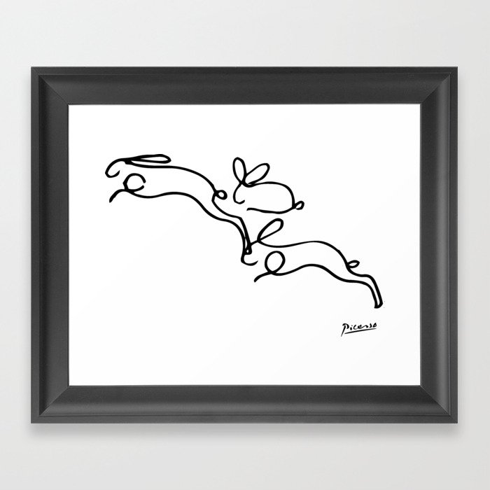 Picasso - Rabbits Line Drawing, Animals Sketch Framed Art Print