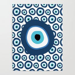 Superimposed Blue Evil Eye Pattern Poster