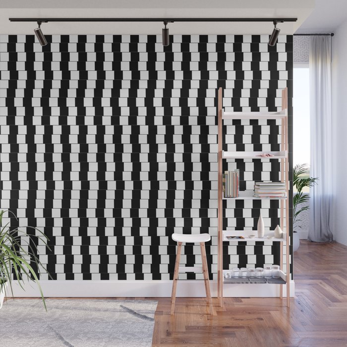 Offset Black and White Lines, Hypnotic Block Pattern Illustration Wall Mural