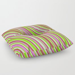 [ Thumbnail: Sienna, Orchid, Green & Light Gray Colored Stripes Pattern Floor Pillow ]